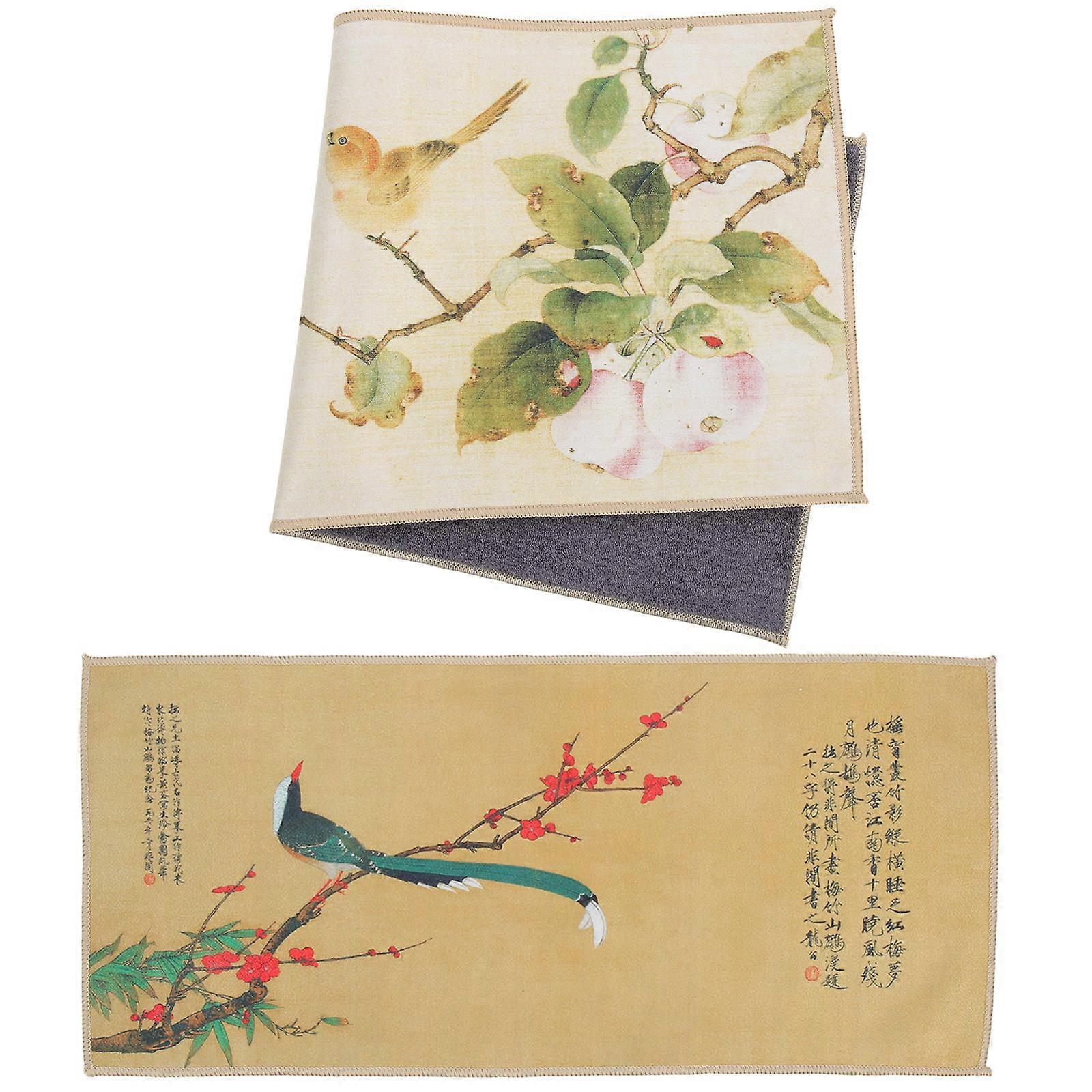 Vintage Style Thickened Flour Sack Kitchen Towels Absorbent Chinese Painting Design for Dish Drying, Hand Wiping & Multipurpose Cleaning