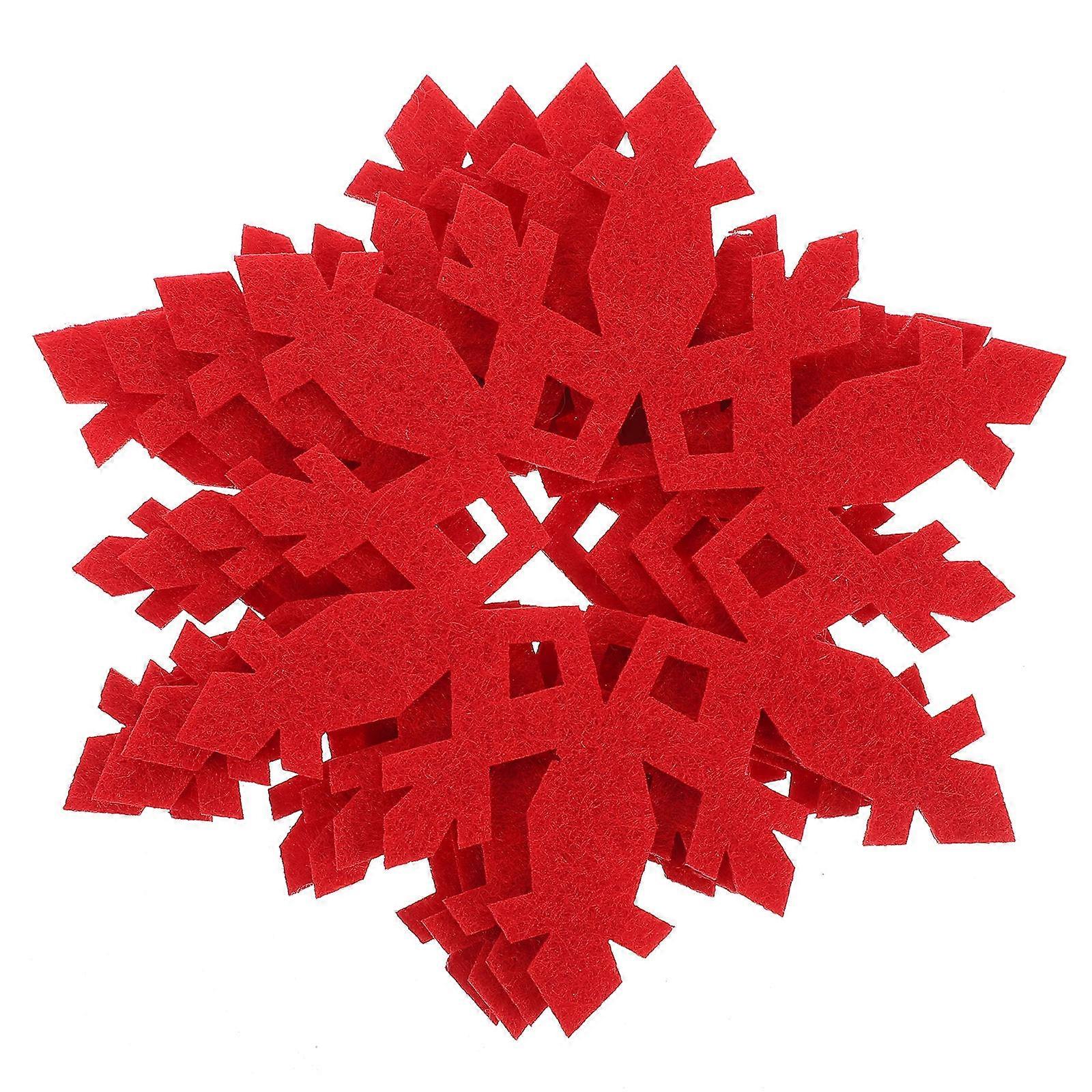 12pcs Christmas Snowflake Felt Coasters   Heat Insulating Cup Mats for Kitchen, Dining Table, Home & Party Decorations in Red