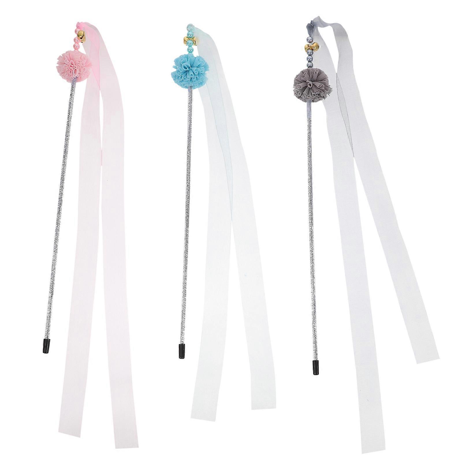 Kitten Teasing Wand Cat Flirting Stick Gauze Ribbons Simple Pet Toys Mood Relief 3Pcs