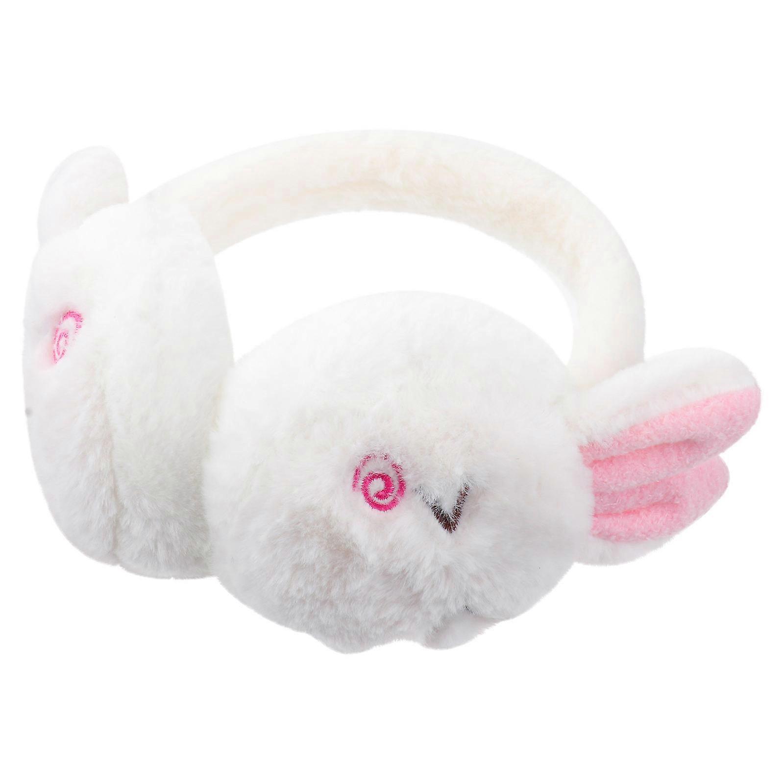Cute Plush Rabbit Ear Warmer Soft Winter Earmuff with Cartoon Embroidery for Cold Weather White Fluffy Muff