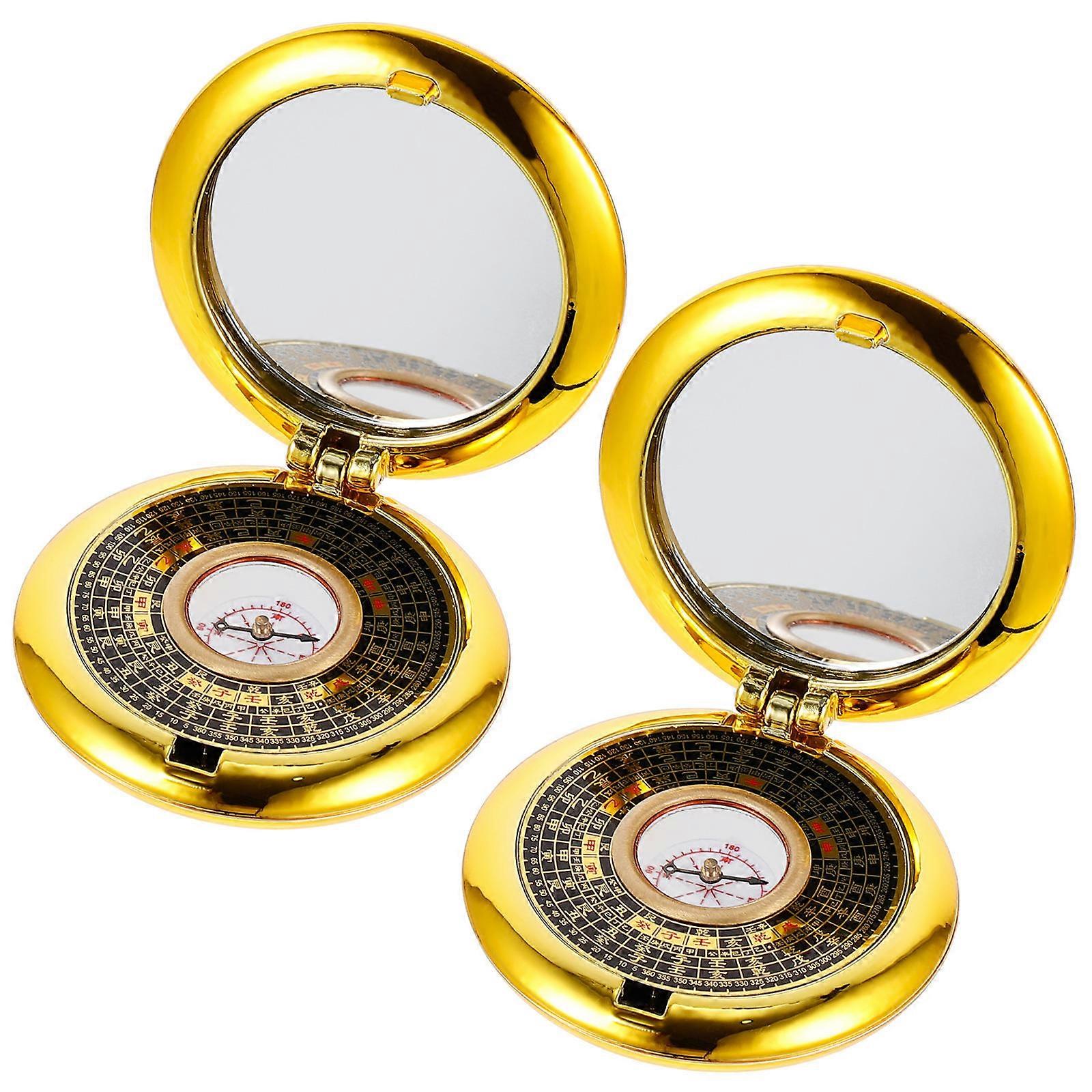 Golden Copper Compass for Outdoor Use with Traditional Feng Shui Markings and Resolution 2pcs