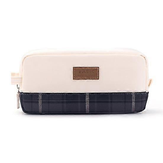 Large Capacity Pencil Case with Handle Zipper Closure Plaid Pattern Organizer Bag Pen Pencil Cosmetic Container