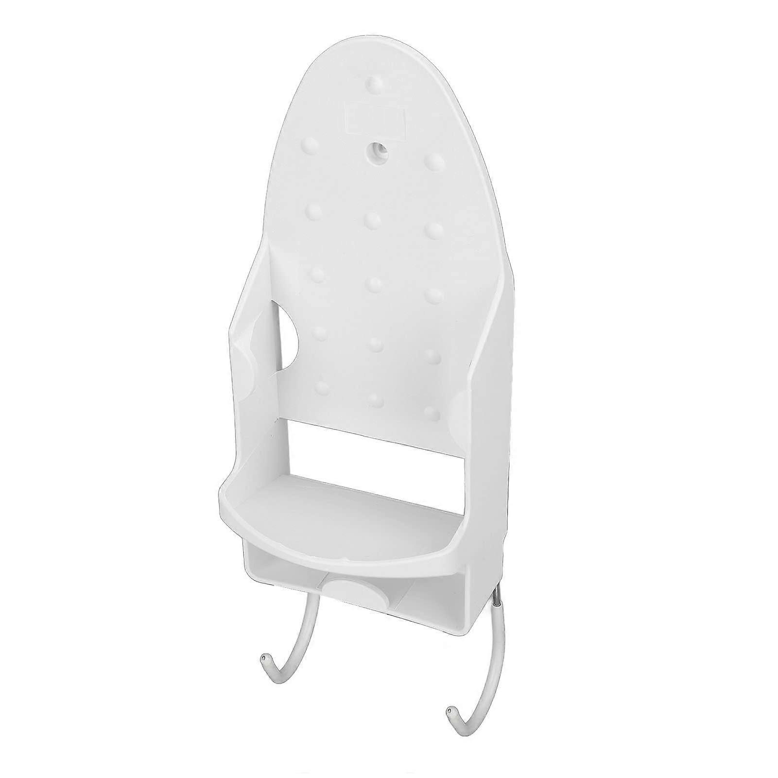 Iron Holder, Heat Resistant 2-in-1 Wall Shelf with Hooks for Bathroom Organization, White, Space-Saving Design