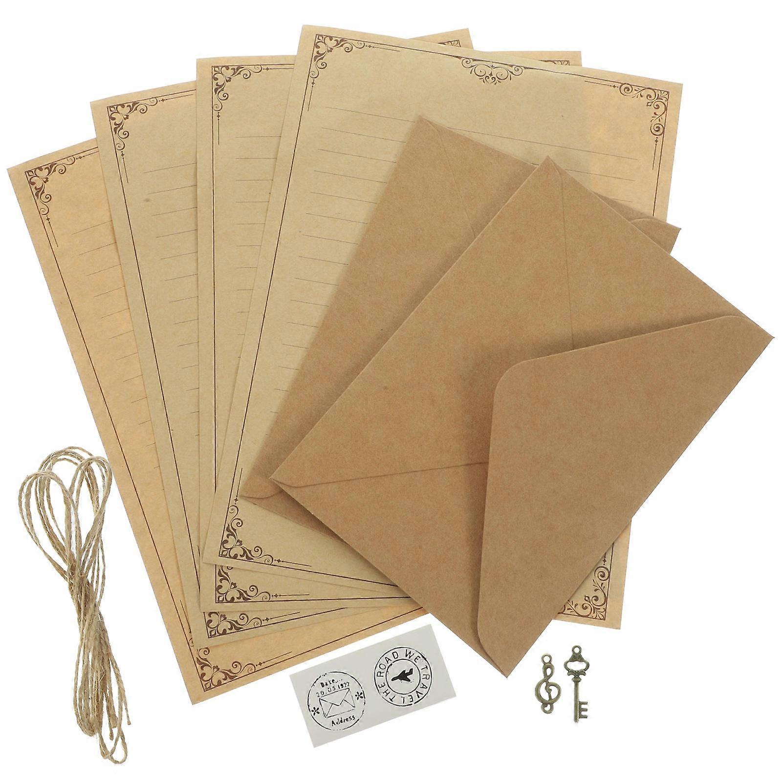 Old Fashioned Paper Set Retro Letter Paper and Envelope Kit Travelers Notepad Insert Beige Rectangular 2 Sets