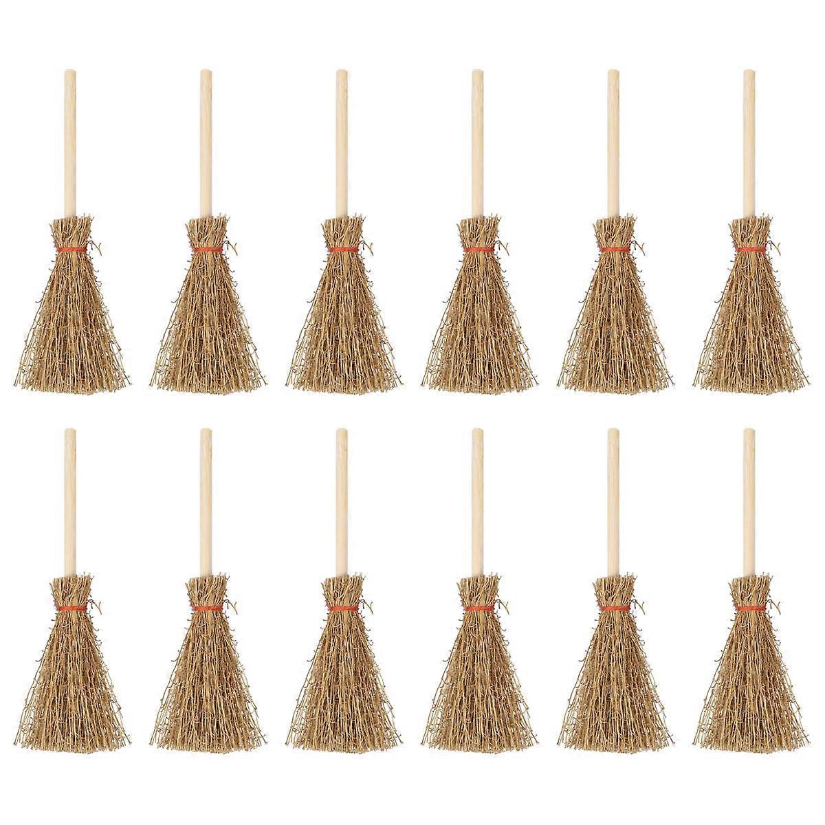 Minature Straw Brooms Small Decorative Broom Material for Halloween Decorations Adults 12Set