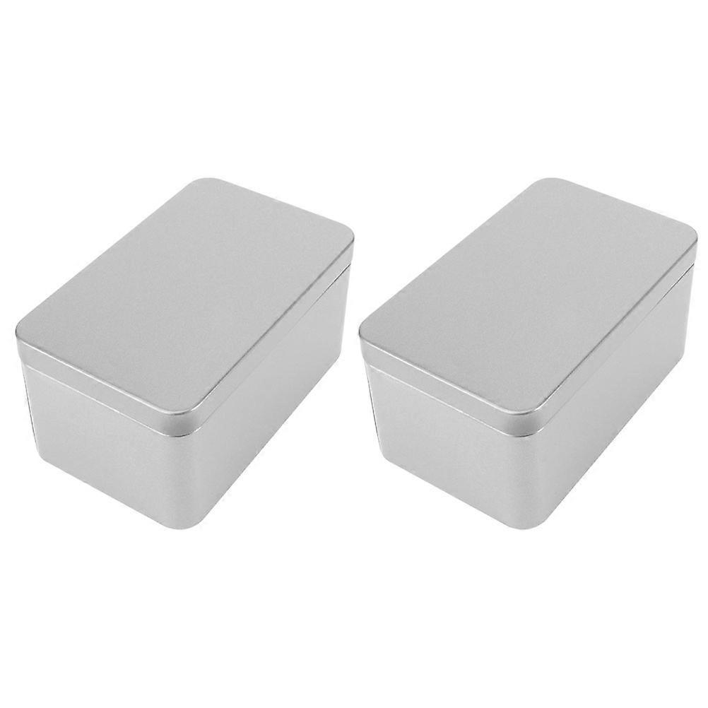 2pcs Rectangular Tinplate Tea Storage Boxes with Sealed Lids, Silver Canisters for Scented Tea, Snacks, Household Bulk Packaging, Easy Clean Surface