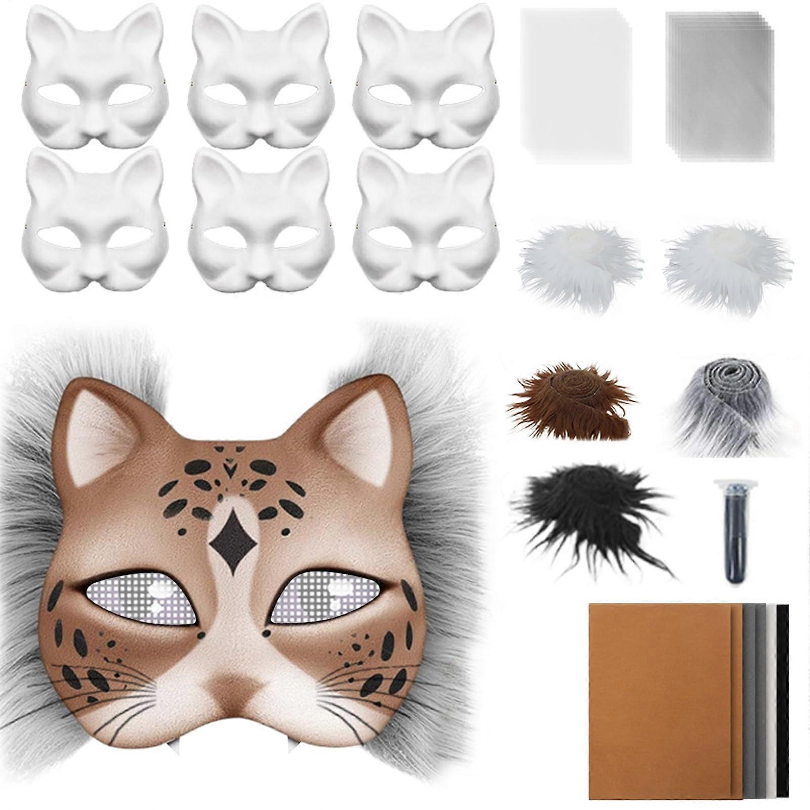 White Cat Mask | DIY Craft Kit with Mesh and Felt for Blank Cat Mask, Costume Accessories for Masquerade and Cosplay Parties