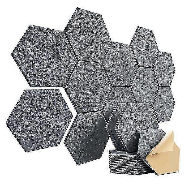 12Pcs Self-Adhesive Sound Proof Foam Acoustic Panels, 12X10X0.4In Hexagonal, Reduce Noise and Echoes, Dark Gray