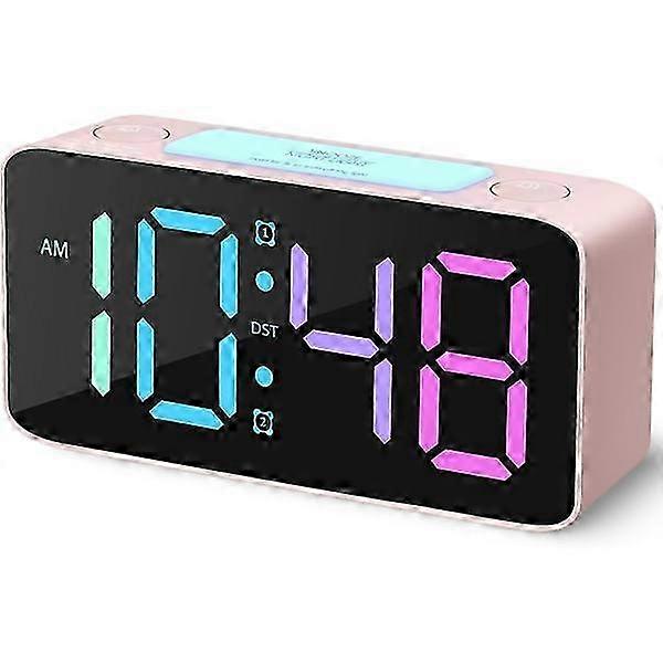 Loud Alarm Clock Suitable for Heavy Sleepers, Digital Clock with 7-Color Night Light, Adjustable Volume and Dimmer, USB Charger, Compact Clo