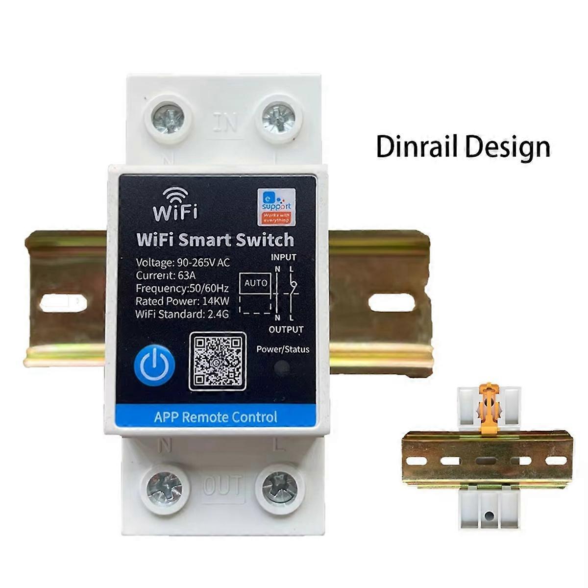 63A Smart Switch Relay EWelink APP Remote Control Timer Din Rail 2P Smart Switch Works with for Alexa/Google/Salute