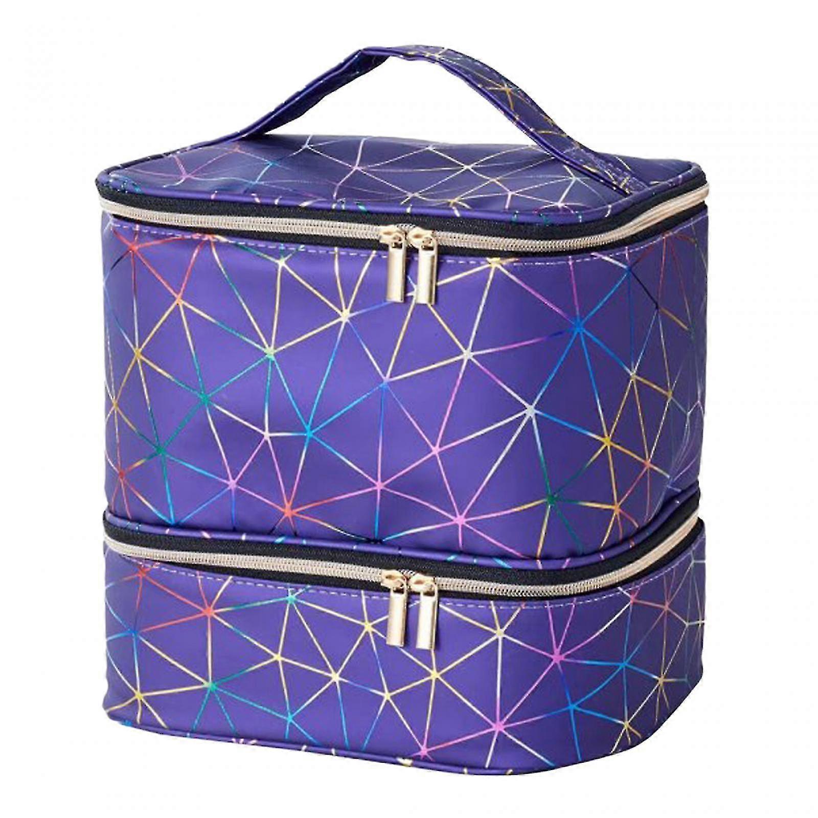 Double Layer Carrying Case PU Storage Bag Portable Organizer for Makeup Products, Nail Lamp, Gel Nails, and Nail Polish Kits Suitable for Va