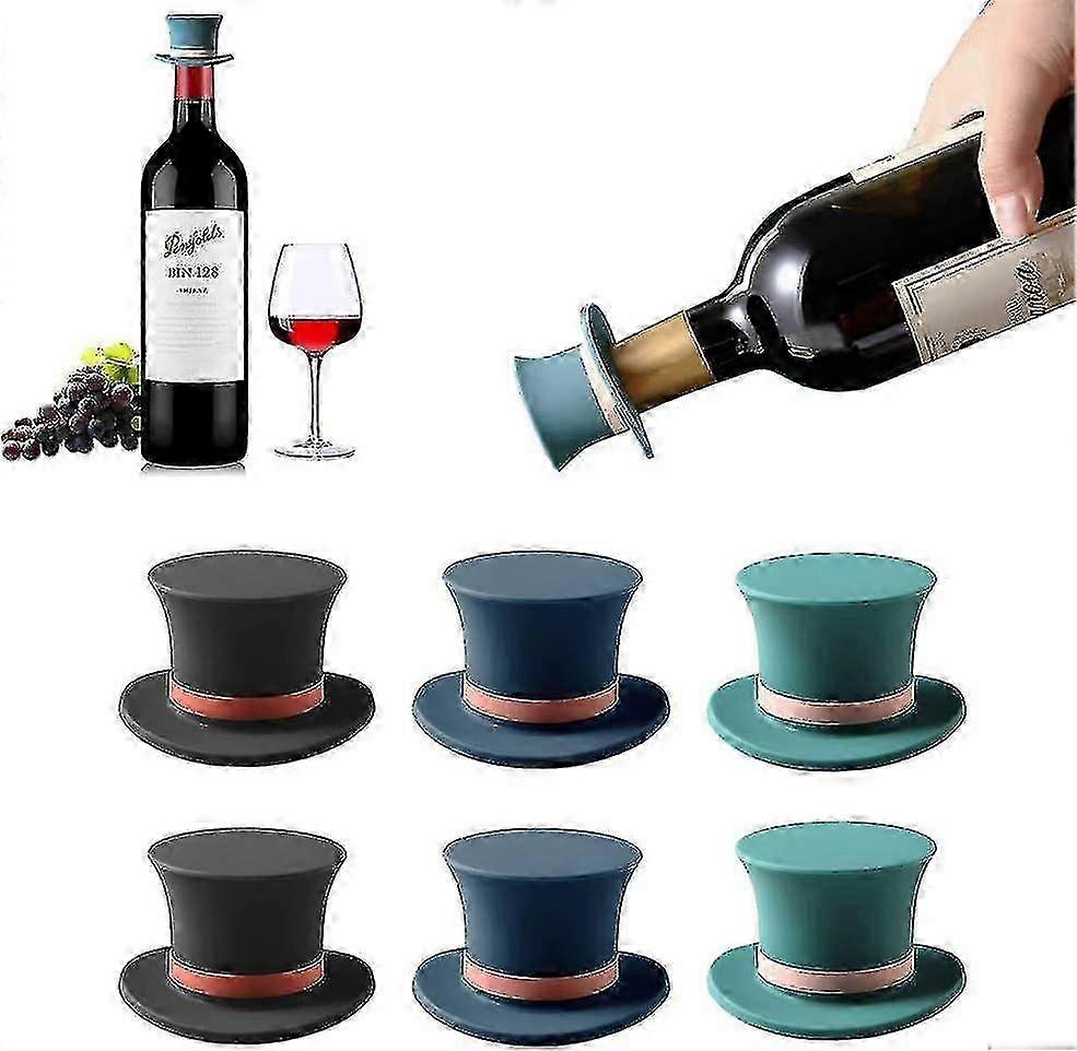 Silicone Wine Stoppers, 6 Pack, 1.18in (2 Green, Blue, Black)