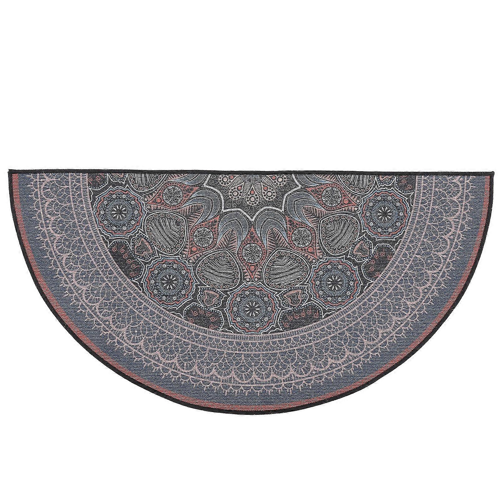 Bohemian Half Round Rug Non Slip Mandala Pattern Floor Mat for Bathroom Entrance Door with Retro Polyester Design