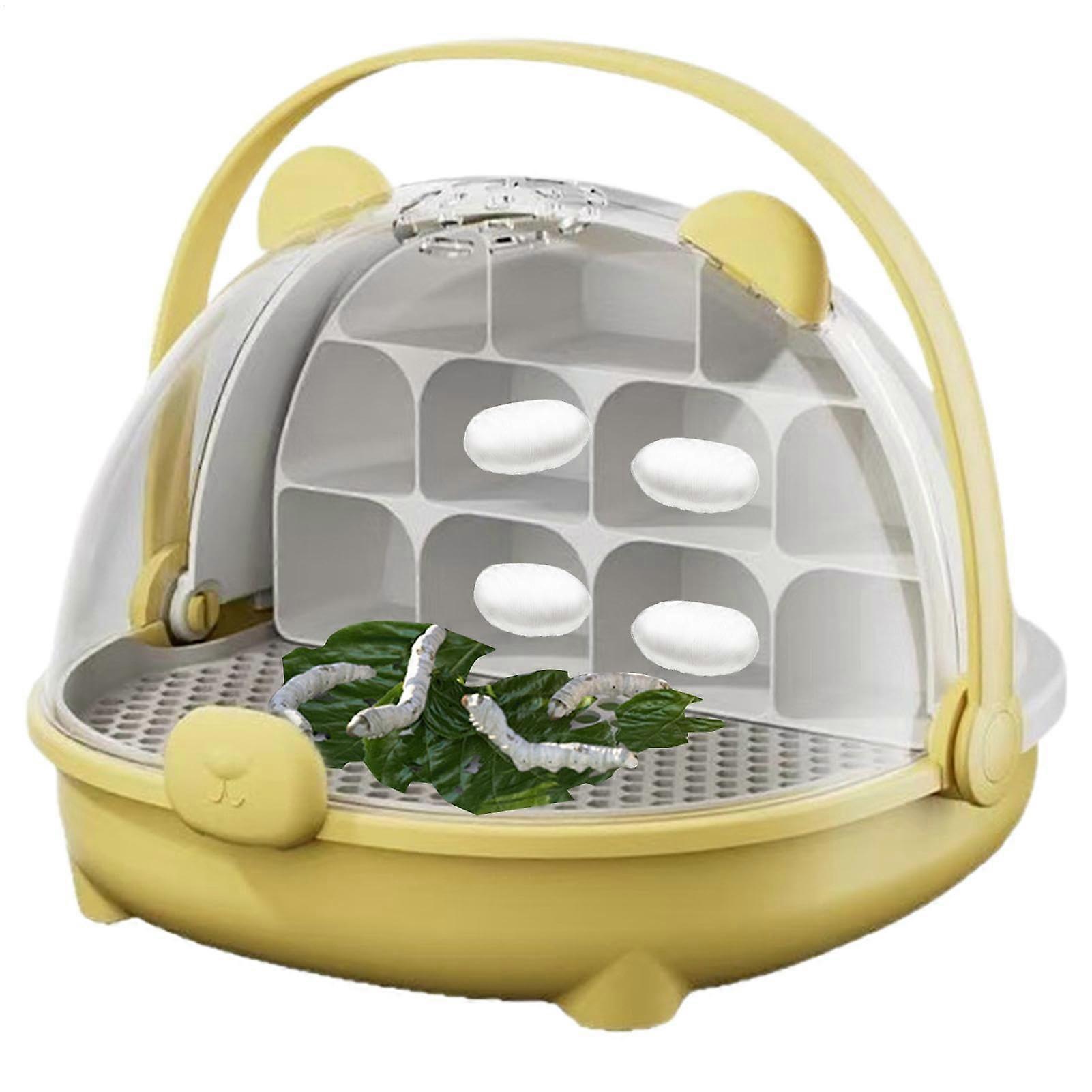 Animal Habitat Cage, Portable Reptile Breeder Tank with Handle, Observe Silkworm Habitat, Yellow Feeding Box Container