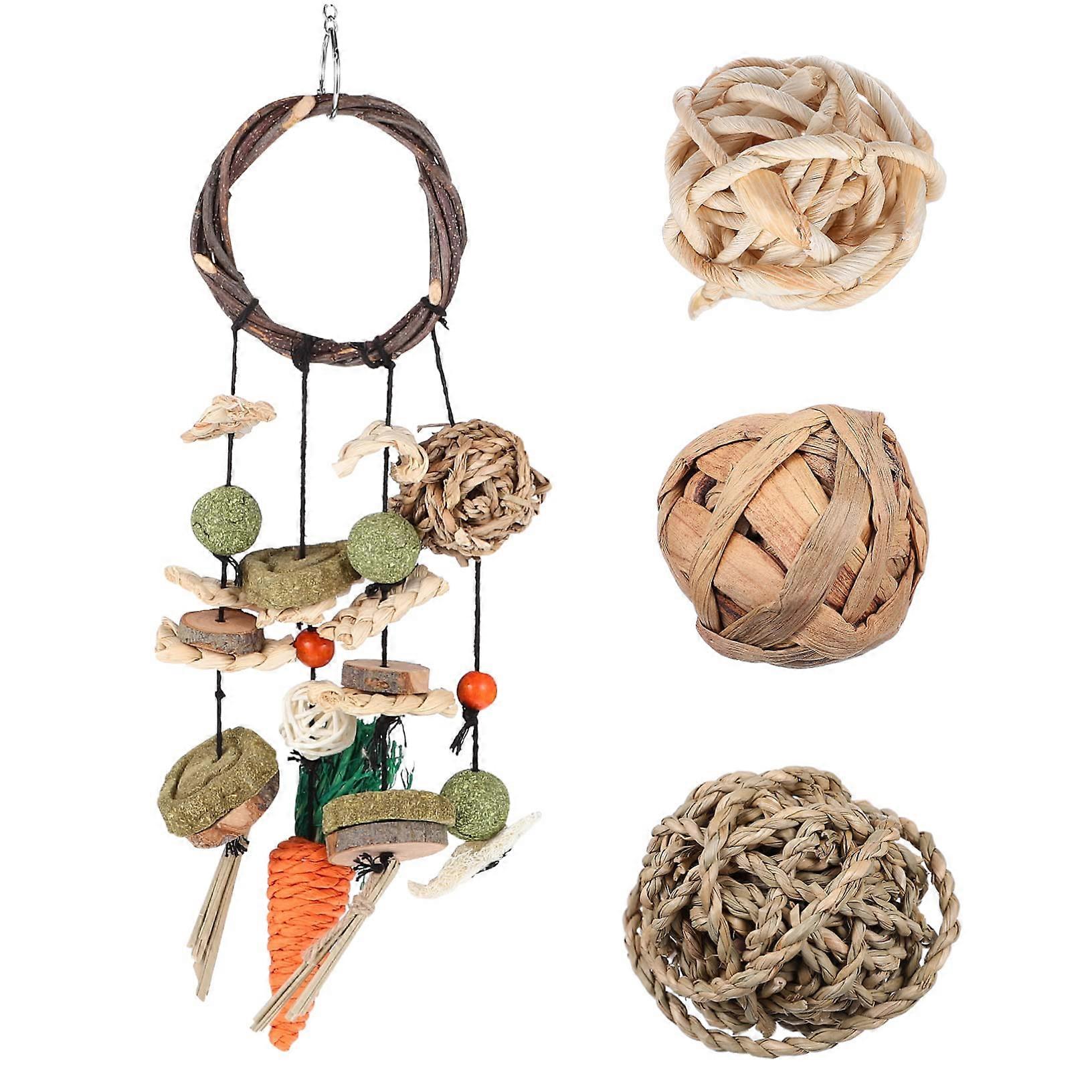 Molar Skewers Rabbit Toy Set - Wooden Chew Toy for Rabbits and Small Animals, Cage Decorations with Pendant for Parrots