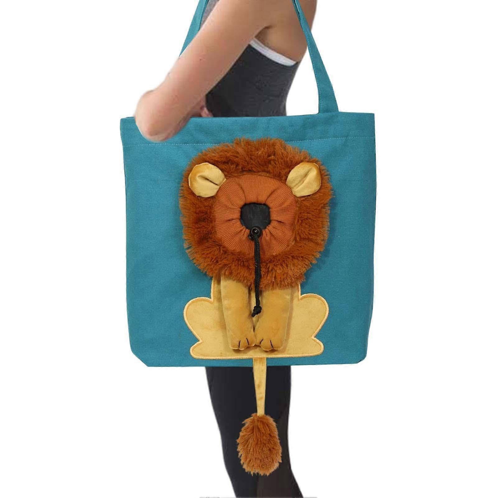 Pet Carrier Bags for Dogs Lion Carrier Breathable Cute Lion Shape Pet Crossbody Bag with Elastic Cord for Mobile Phone Sea blue