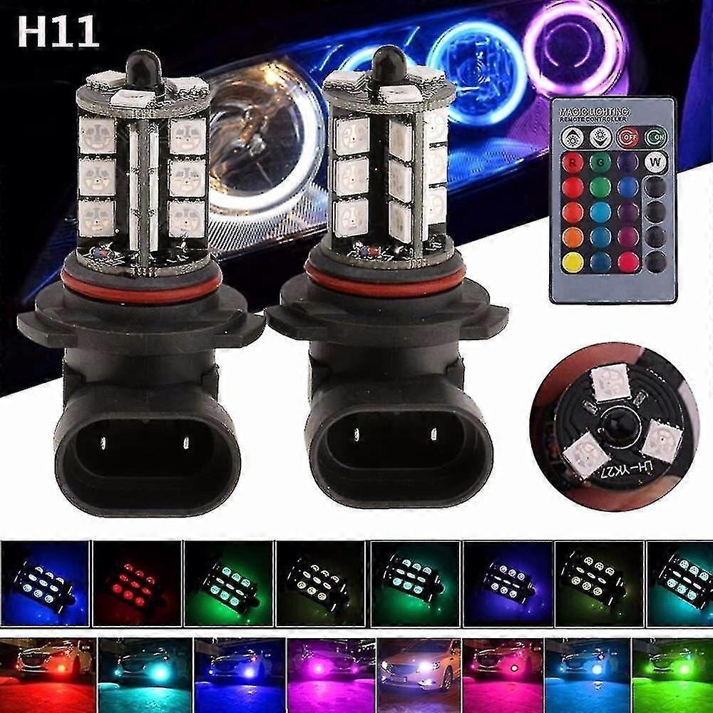 2 Pcs 9006 H4 Hb4 H7 H8 H9 H11 Universal Auto Rgb Atmosphere Lamp 5050 Led Lights Car Products Accessories With Remote Control
