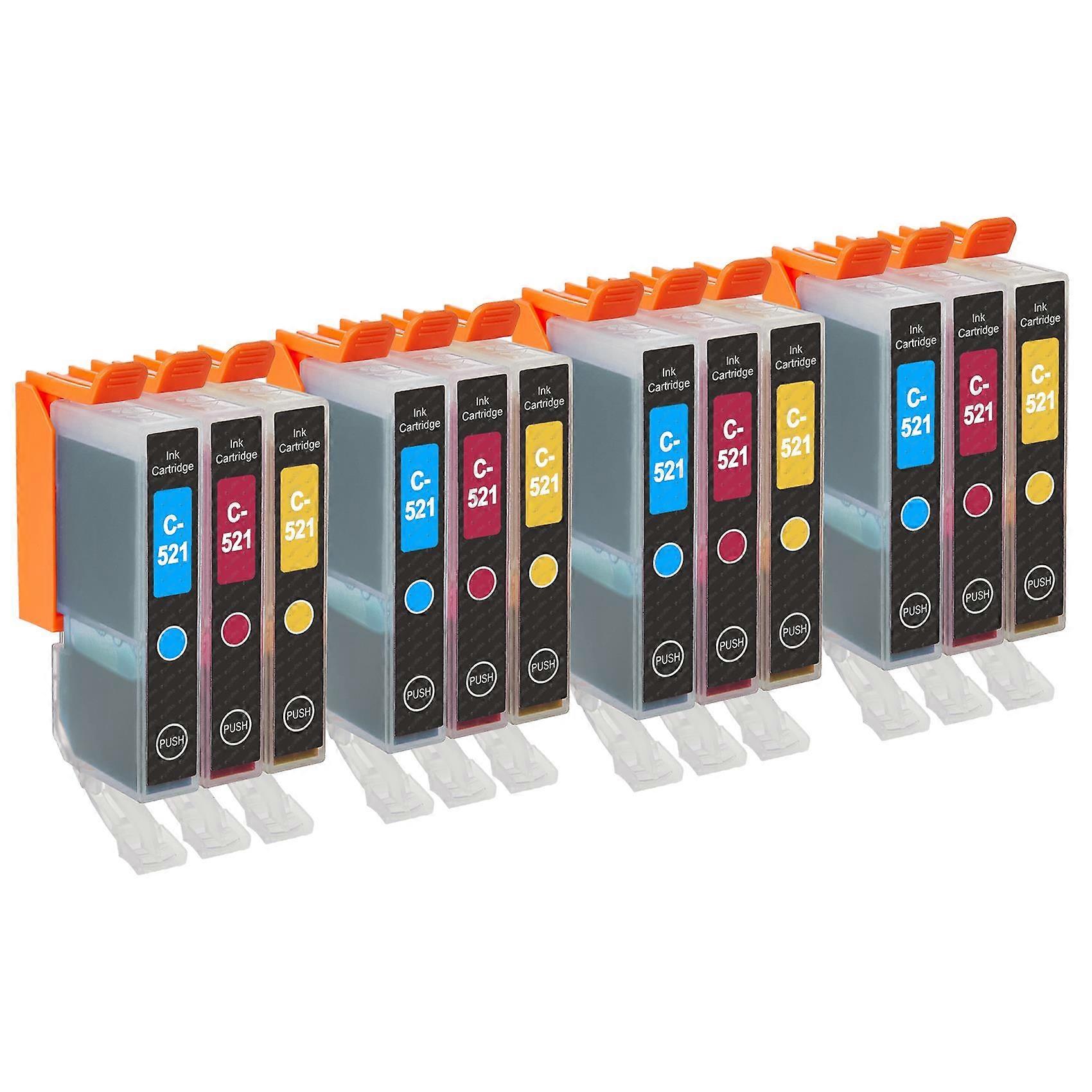Go Inks Compatible CLI-521 C/M/Y Ink Cartridge Set, 12 Pack, Cyan/Magenta/Yellow for Canon Pixma Printers