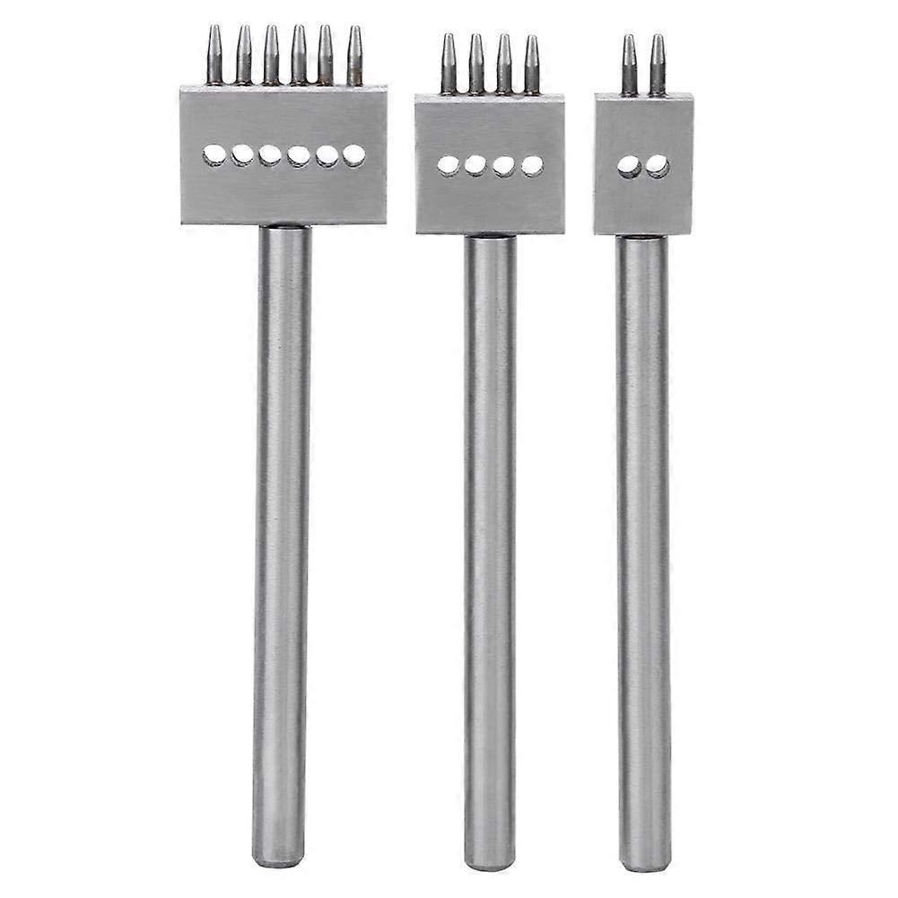 Leather Punch Tool Pack Of 3, Steel Leather Hole Punch Tool 2/4/6 Prongs, 5 Mm, DIY Craft Leather Chisel, Silver