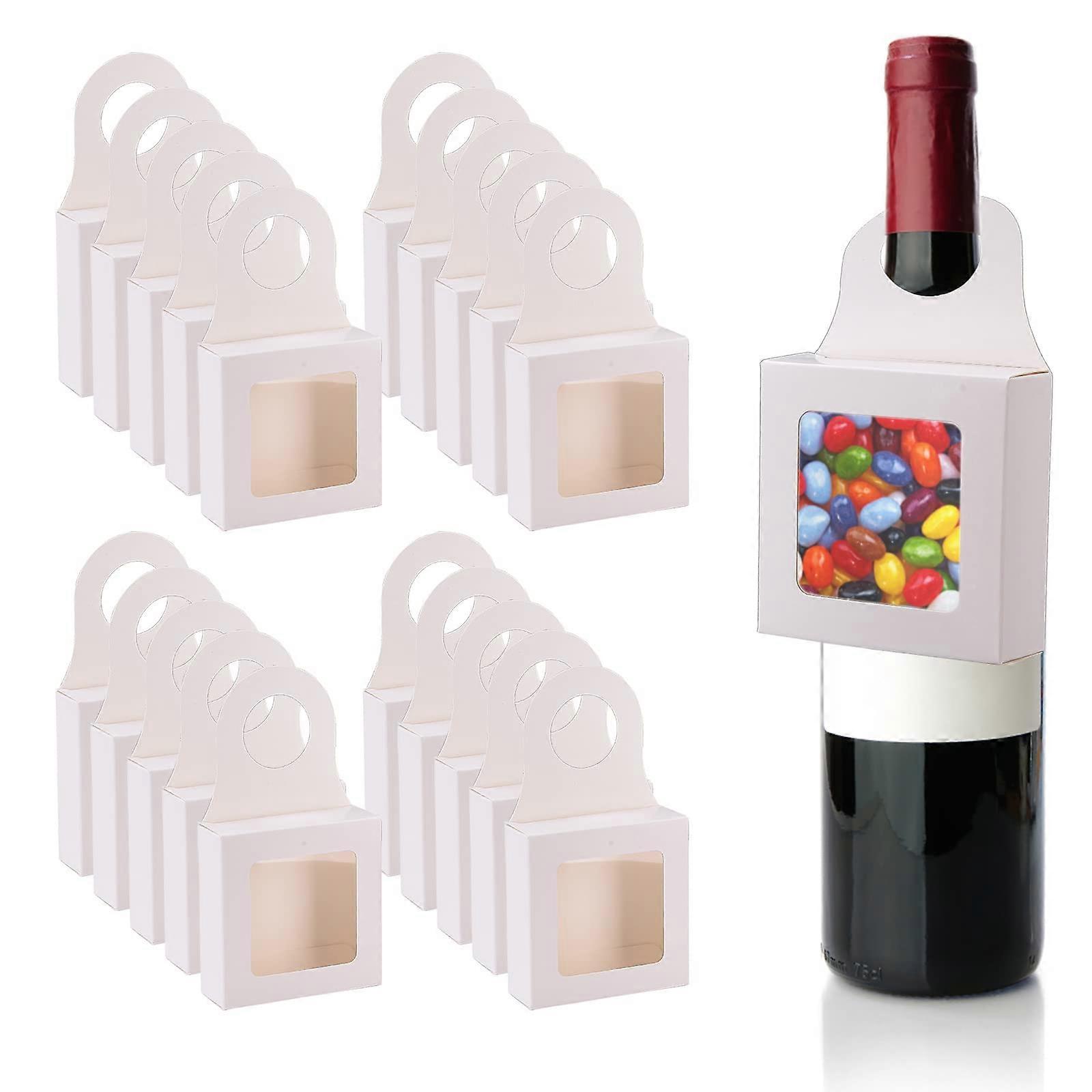 25-Pack Wine Bottle Box with Window, Kraft Paper, Hanging Design, Foldable Gift Boxes for Weddings, Birthdays, Festivals, Parties