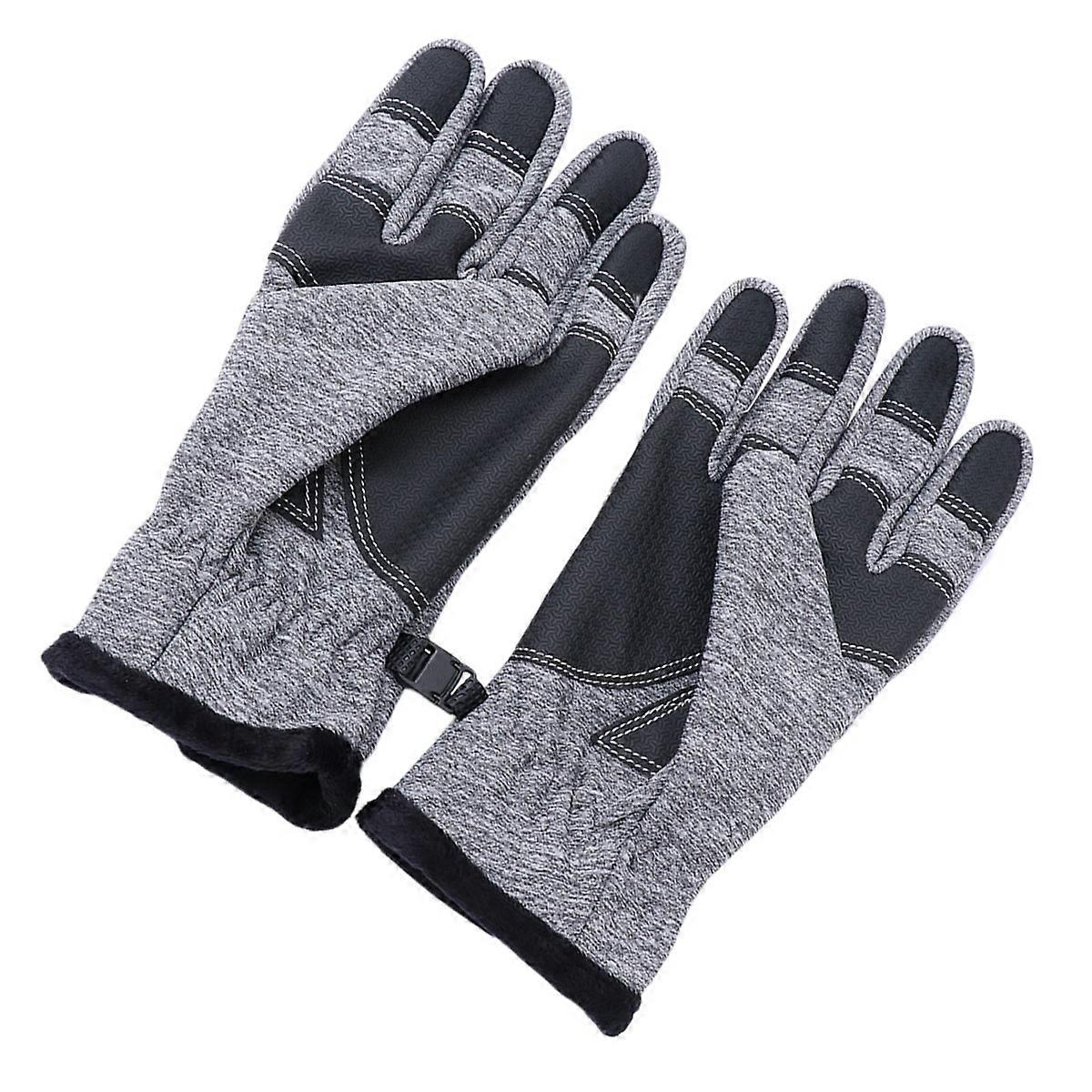 Riding Gloves Waterproof Warm Cycling Sports Gloves Men Grey Touch Screen Compatible 1Pair