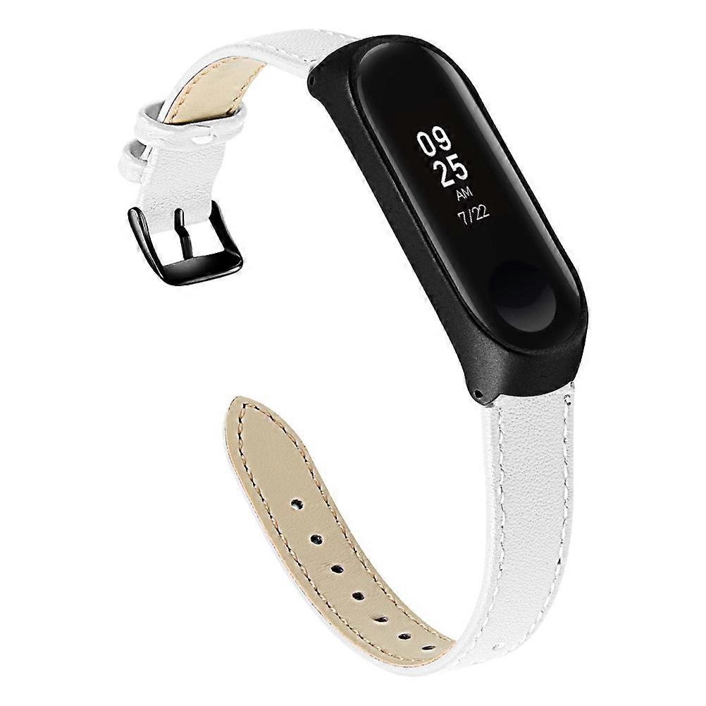 Watch Bands Straps Replacement Cowhide Watch Band Compatible for Mi Band 4 White Black Frame Adjustable Design 1Pack