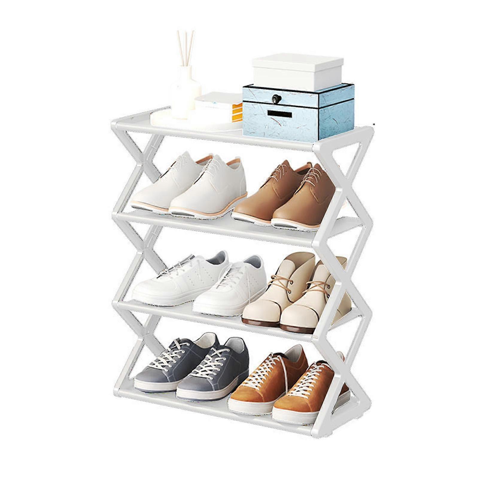 4 Tier Foldable Shoe Rack Space Saving Free Standing Shoe Storage Organizer for Closet Hallway