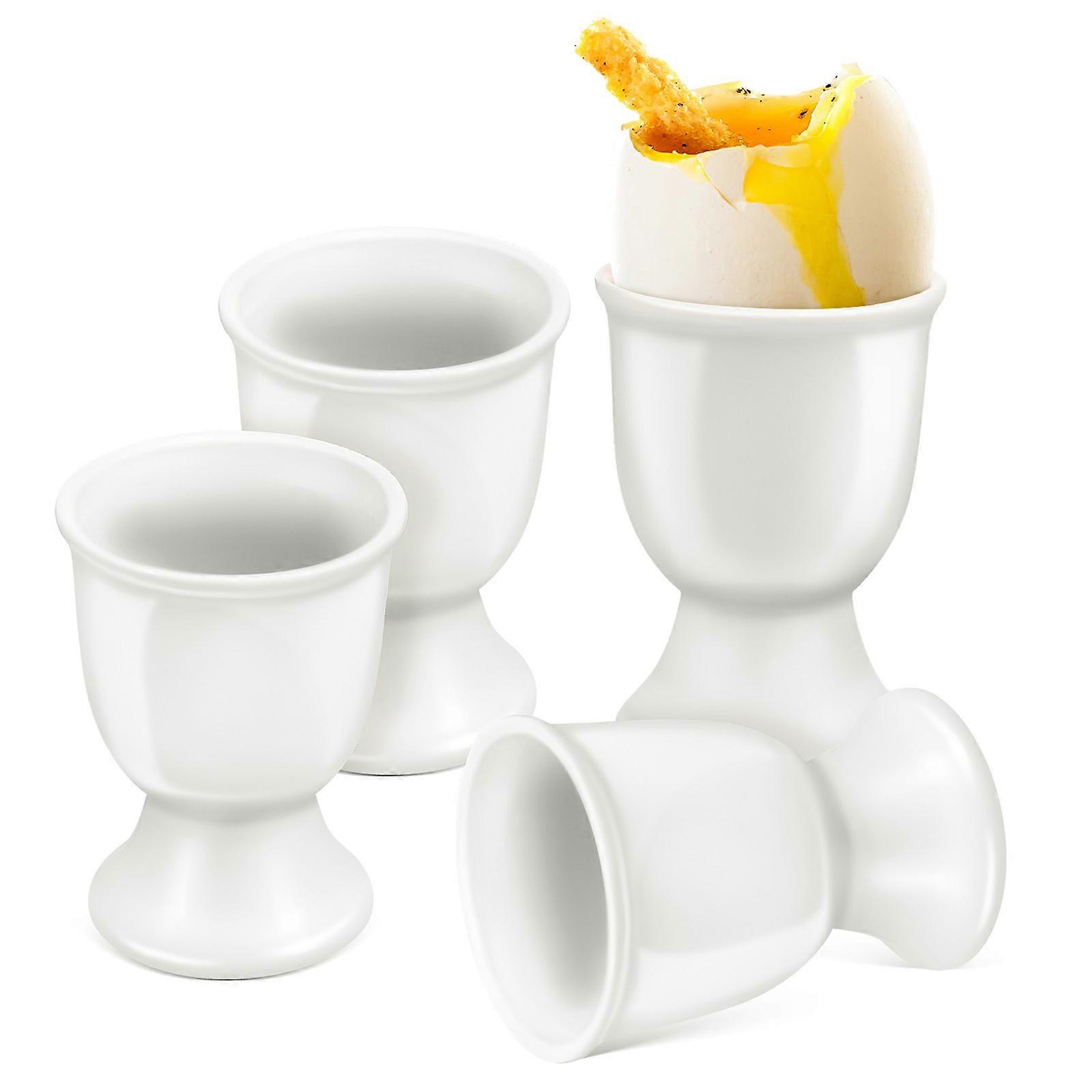 4pcs Ceramic Egg Cups White High Temperature Resistant Kitchen Accessory for Breakfast Brunch Tableware