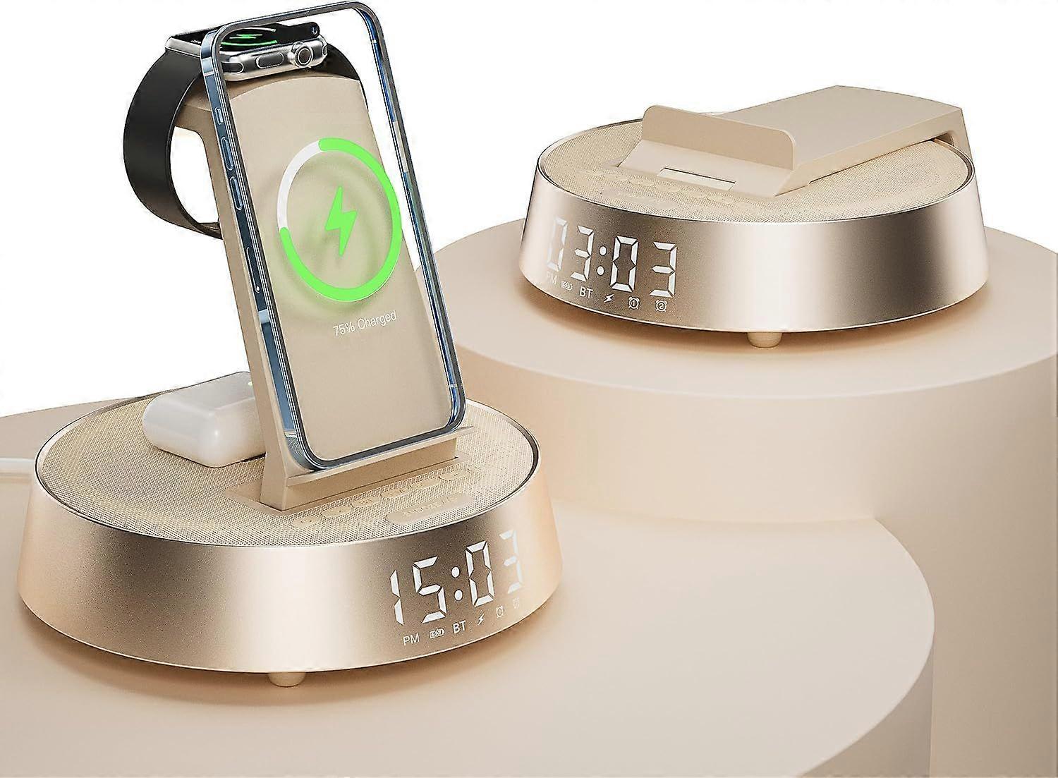 2025 Newest Alarm Clock with Wireless Charging Stand, Bedroom Clock with Dimmable Night Li