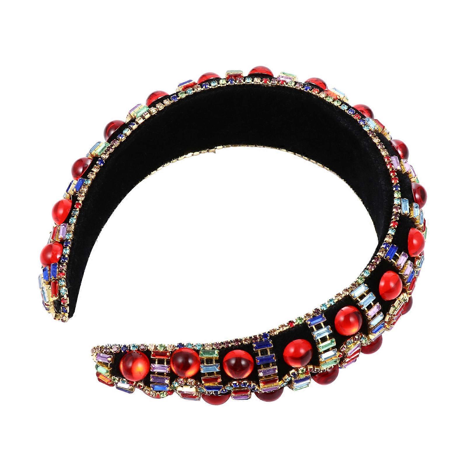 Chic Rhinestone Headband for Women with Red Color and Wide Design Suitable for Wedding Party Prom