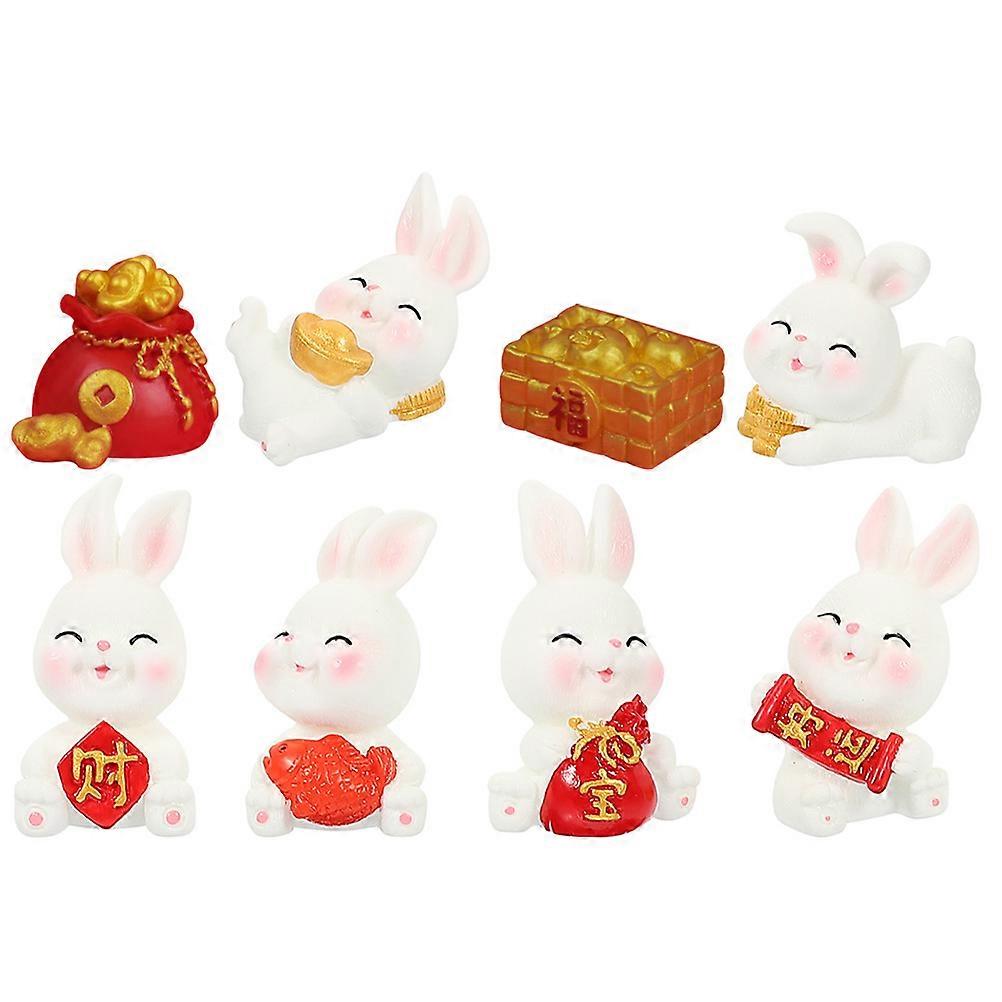 8pcs Mini Resin Rabbit Figurines with Lucky Bag & Fruit Basket for Desktop, Garden, Lawn, and Balcony Decor