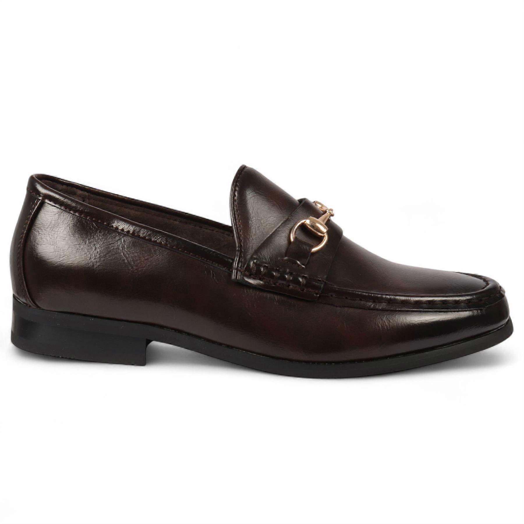 Men's Moccasin Gold Buckle Loafers Leather Lined Business Casual Shoes