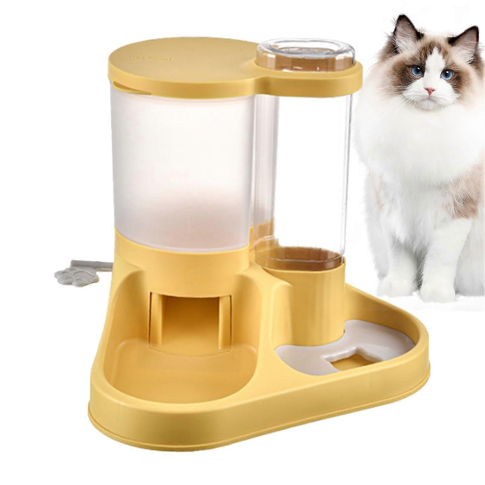 Hundefutter- und Wassernapf, 2-In-1 Automatic Feeder Set, Siphon Feeding Device For Dogs, Cats And Other Pets, Yellow