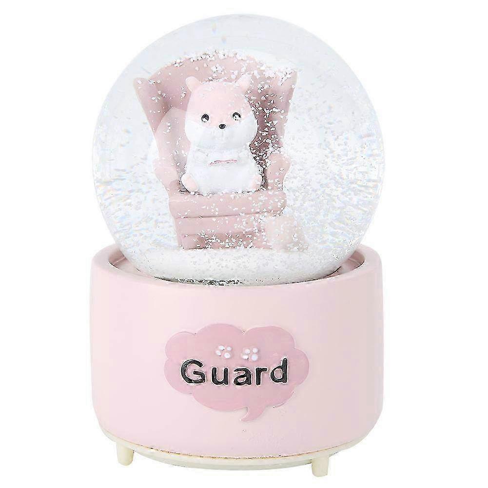 Pink Cartoon Hamster Crystal Ball Decor with Snowflake Light Effect - Whimsical Home Decoration & Gift Ideas for Animal Lovers