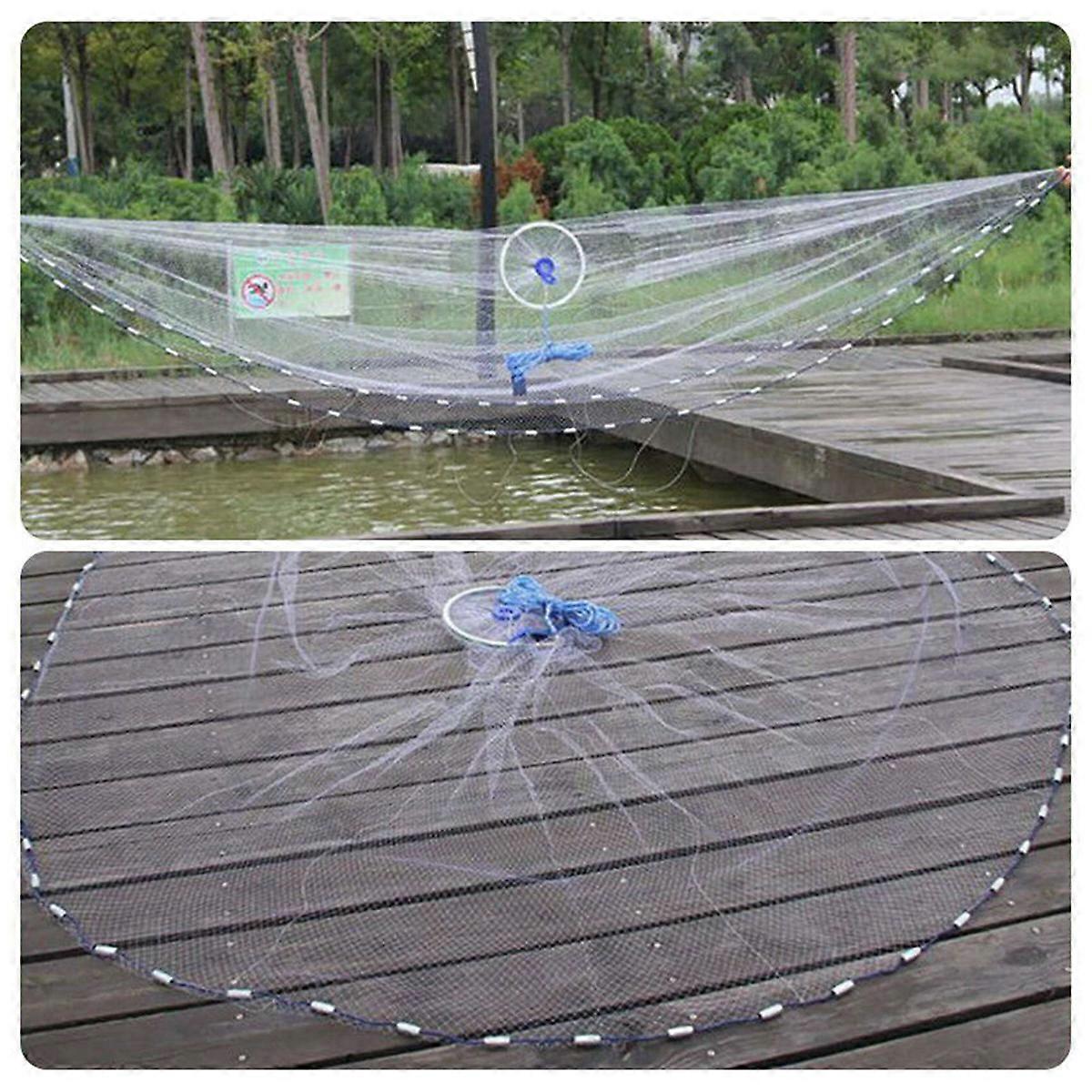 2pcs 8Ft Full Spread Nylon Filament Fish Net Easy Throw Fishing for Hand Cast