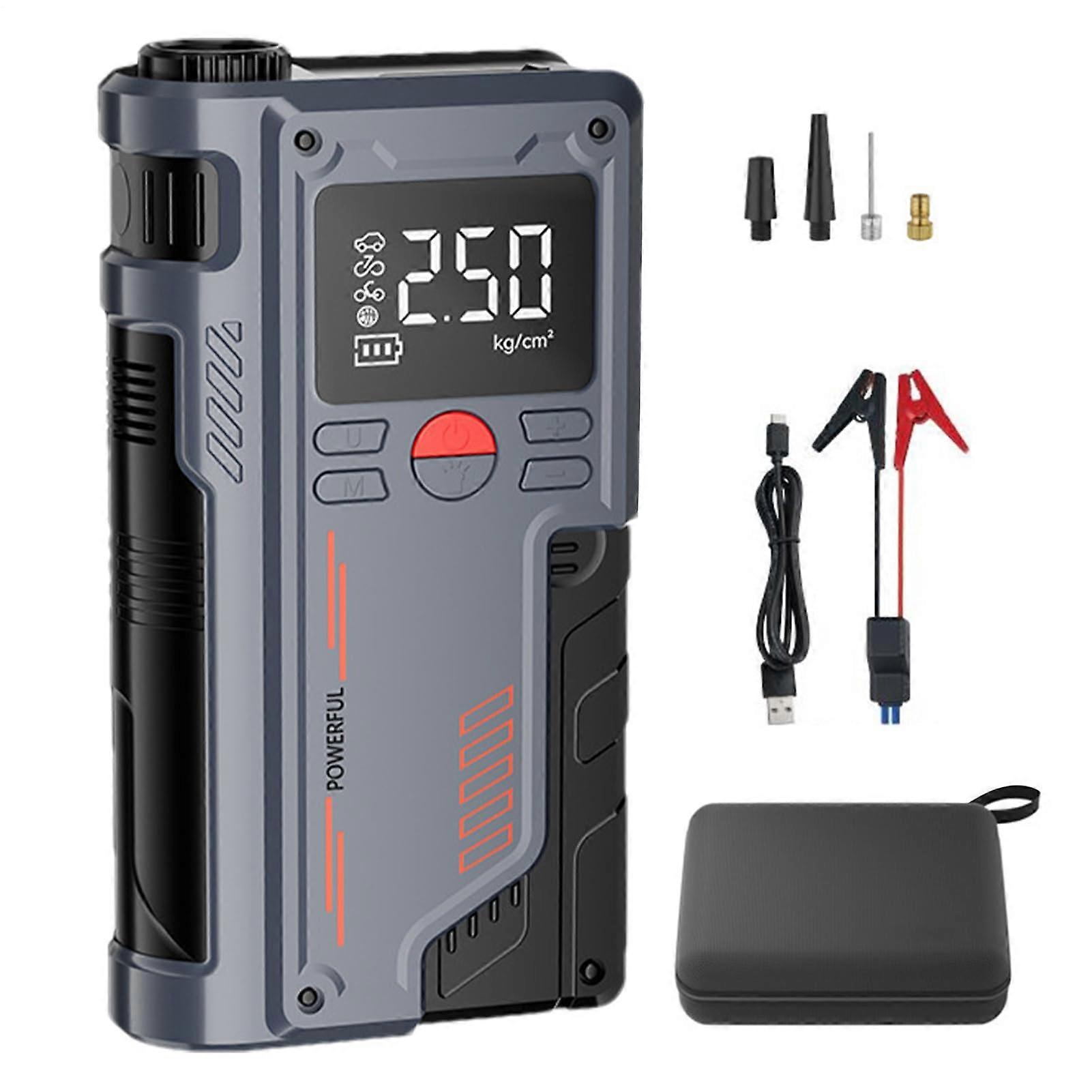 Portable Car Jump Starter with LED Digital Display, Accurate Power Supply and Air Compressor Kit for All Vehicles
