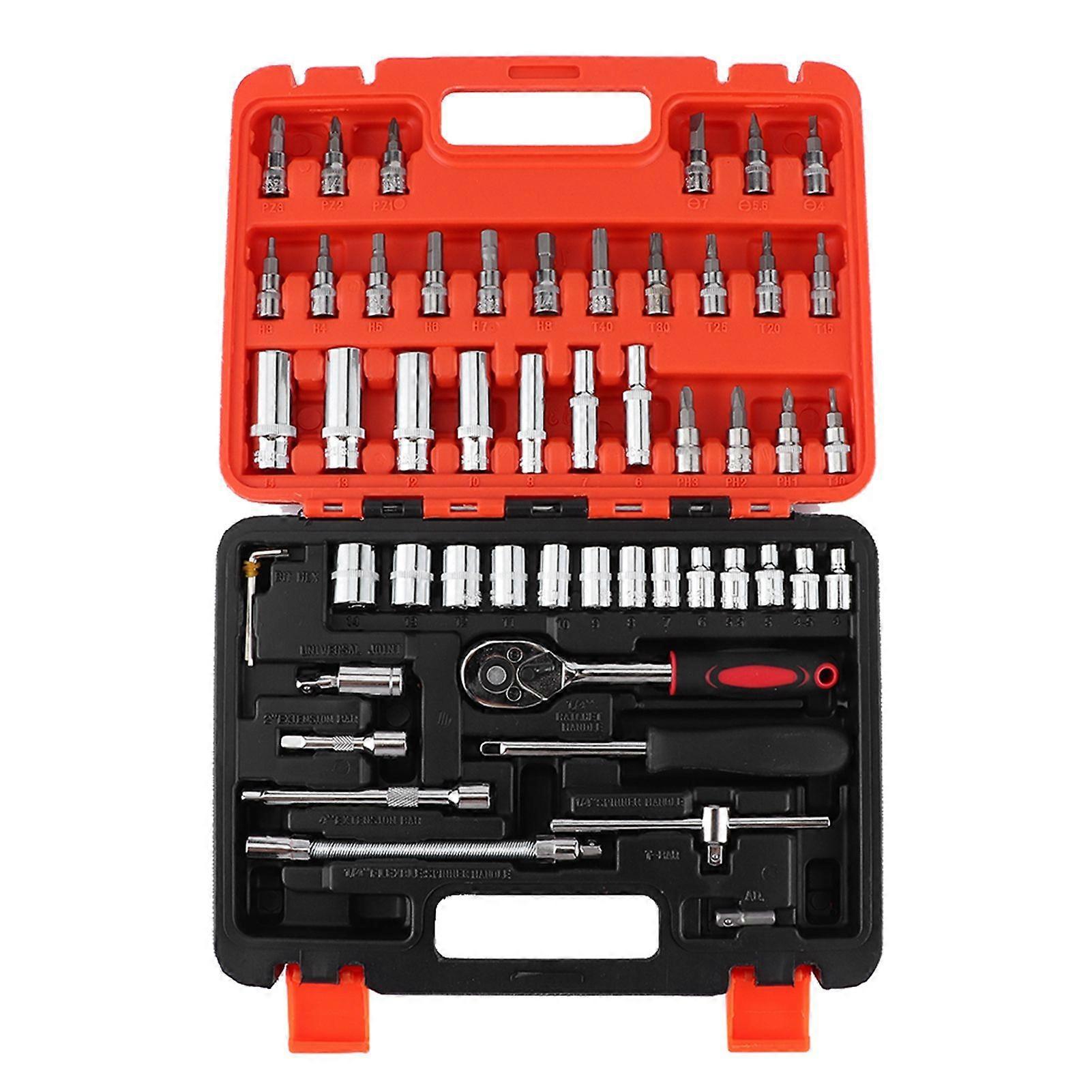 CRV 53pcs 1/4in Socket Set with Ratchet and Torque Wrench Combo