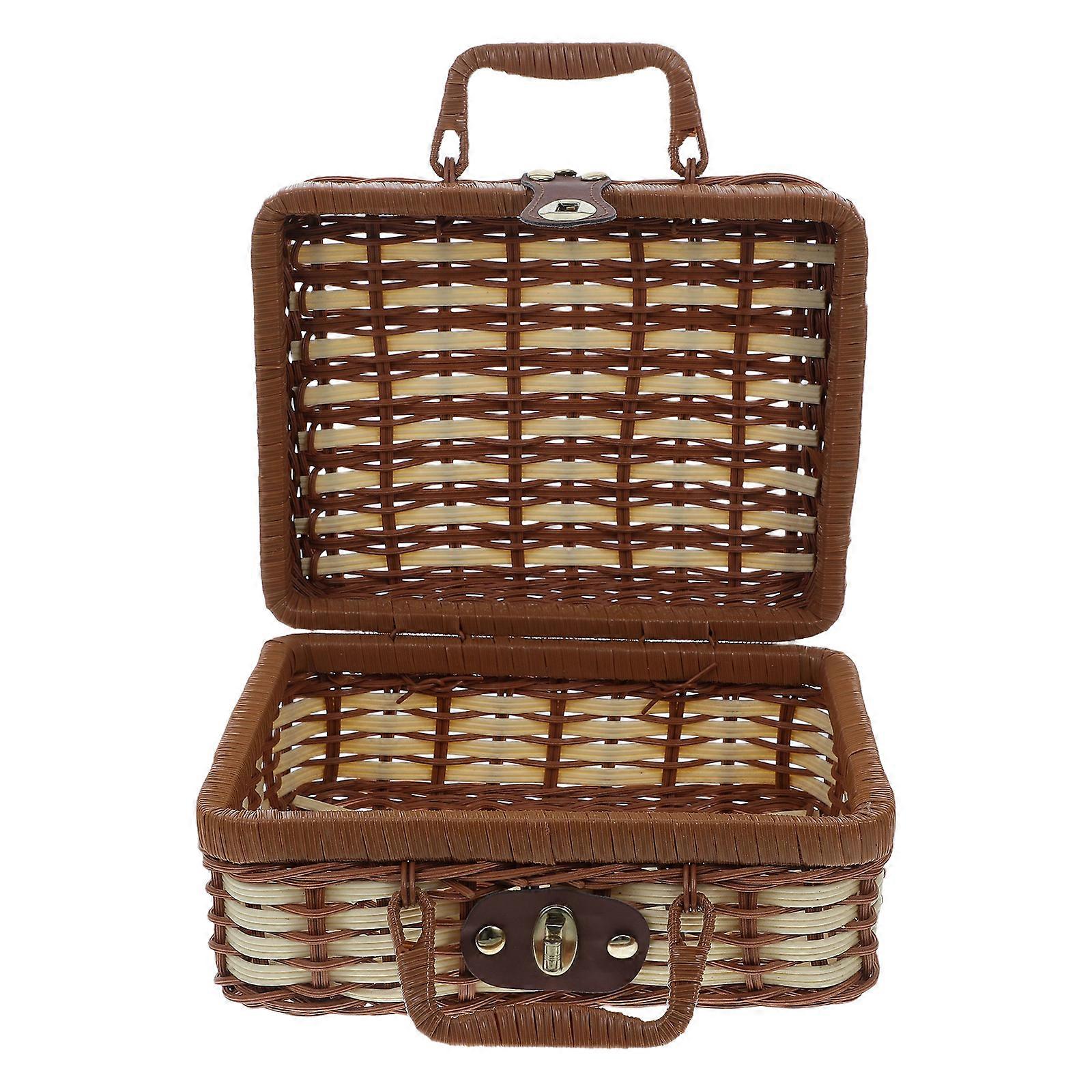 Decorative Wicker Storage Box With Handles For Sundries Travel Camping And Outdoor Events Vintage Style 1Set