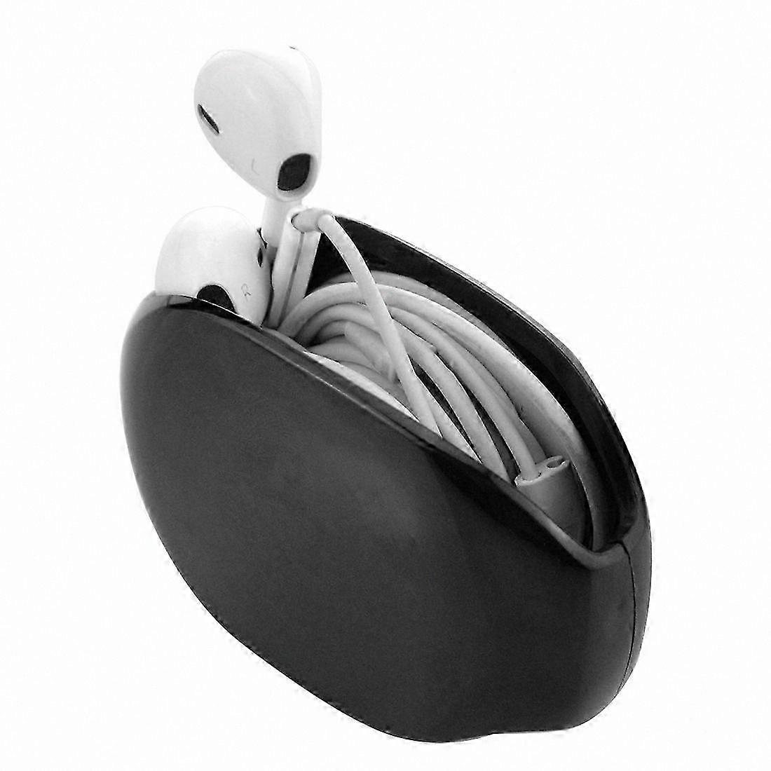 Black Earphone Organizer Case with Smart Storage and Spool Winder Functionality
