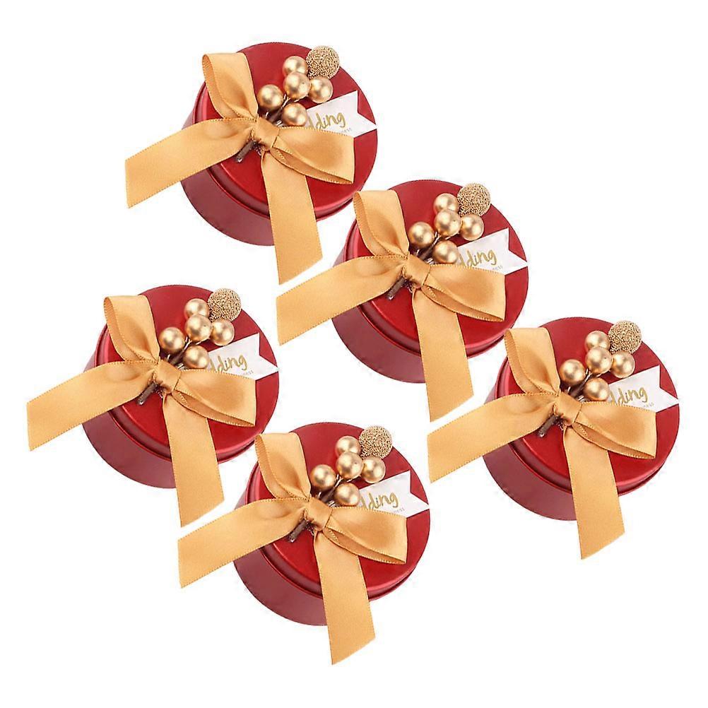 Round Candy Boxes For Wedding 5Pcs Creative Gift Packaging Designed For Parties Size S With Gold Bow