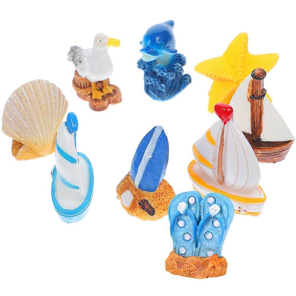 9pcs Resin Mediterranean Style Ornaments Rustic Ocean Beach Themed Decoration