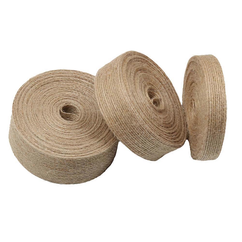 3 Rolls 2 cm Wide 10 Meters Craft Ribbon Burlap Spool Natural Fabric for Bows Wreaths DIY Home Party Wedding Decoration