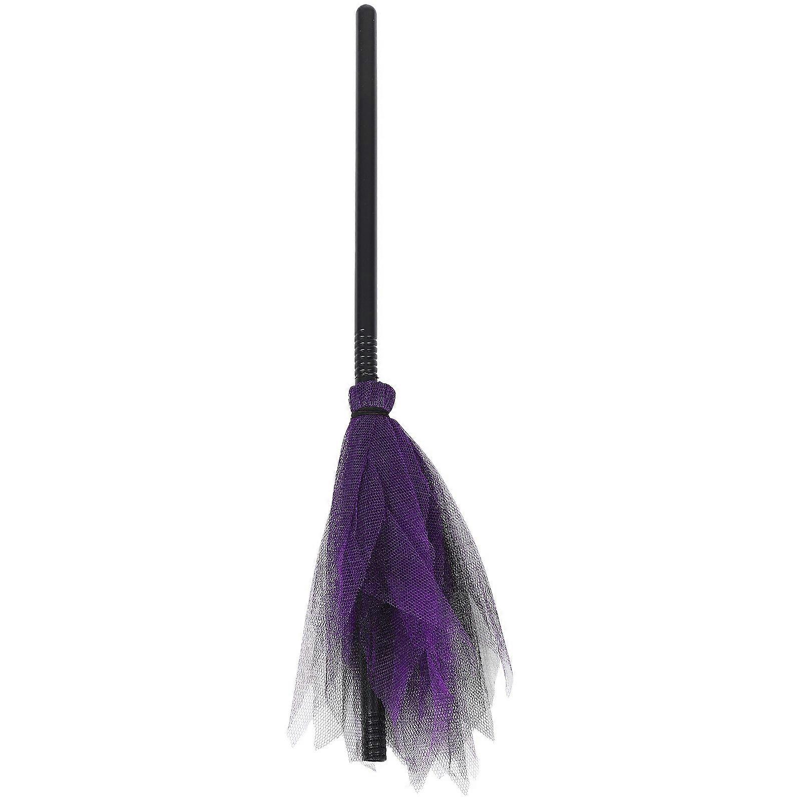 Halloween Witches Broom Compact Plastic Broom Prop With Mesh Design Masquerade Show Dress Up Broom Witch Broom For Halloween Cosplay Party (Random Col