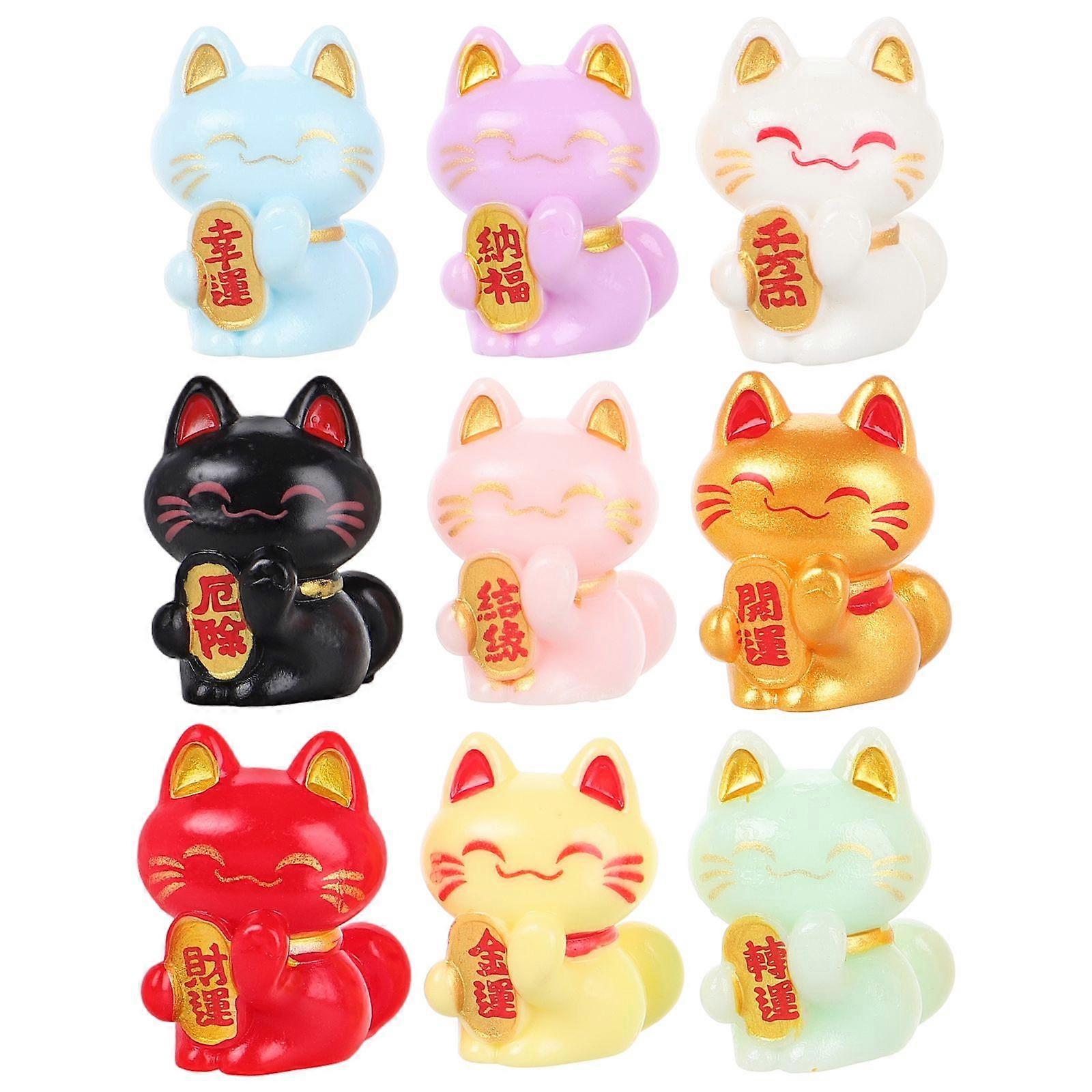 9pcs Cute Miniature Luck Cat Figure Mini Cat Character Landscape Adornments Mixed Style