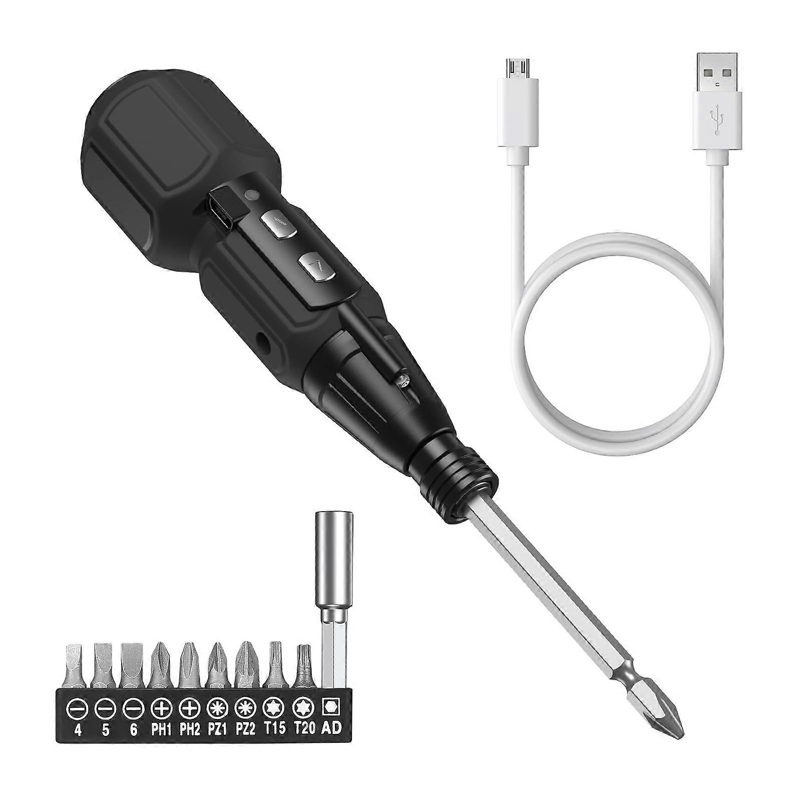Mini Electric Screwdriver Kit with 10 Bits, Rechargeable Precision Set with LED Lights  USB Cable, Magnetic  Tool for Electronics Black