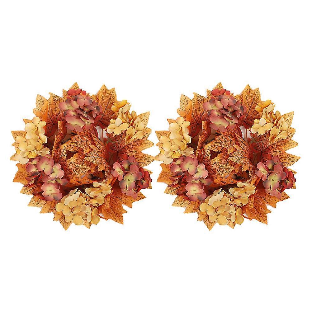 2Pcs Fall Candle Wreaths Decorative Autumn Rings For Pillars Suitable For Thanksgiving Events And Festive Gatherings