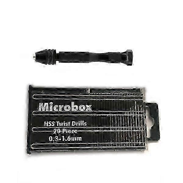 Hand drill with 20 different bits black 0.3-1.6 mm black 0.3-1.6 mm