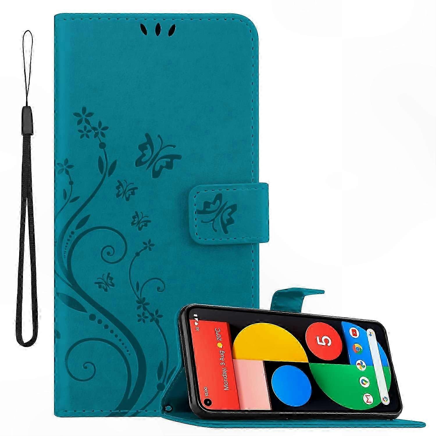 Floral Pattern Phone Case with Card Slot for Pixel 5 Protective Cover