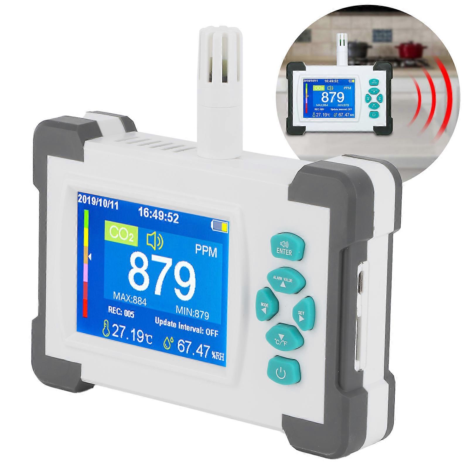 CO2 Detector Sensor with Temp & Humidity Meter, Rechargeable USB