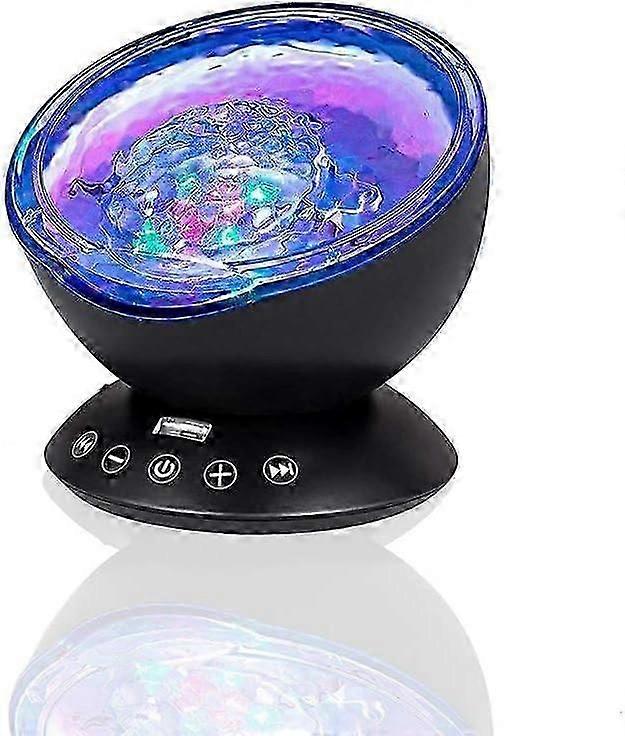 Bright Autism Calming Sensory Sea Lamp Blk- Night Light Projector For Kids, 7 Light Modes, Color Changing Music Player, Nature Relaxation Sounds -(bla